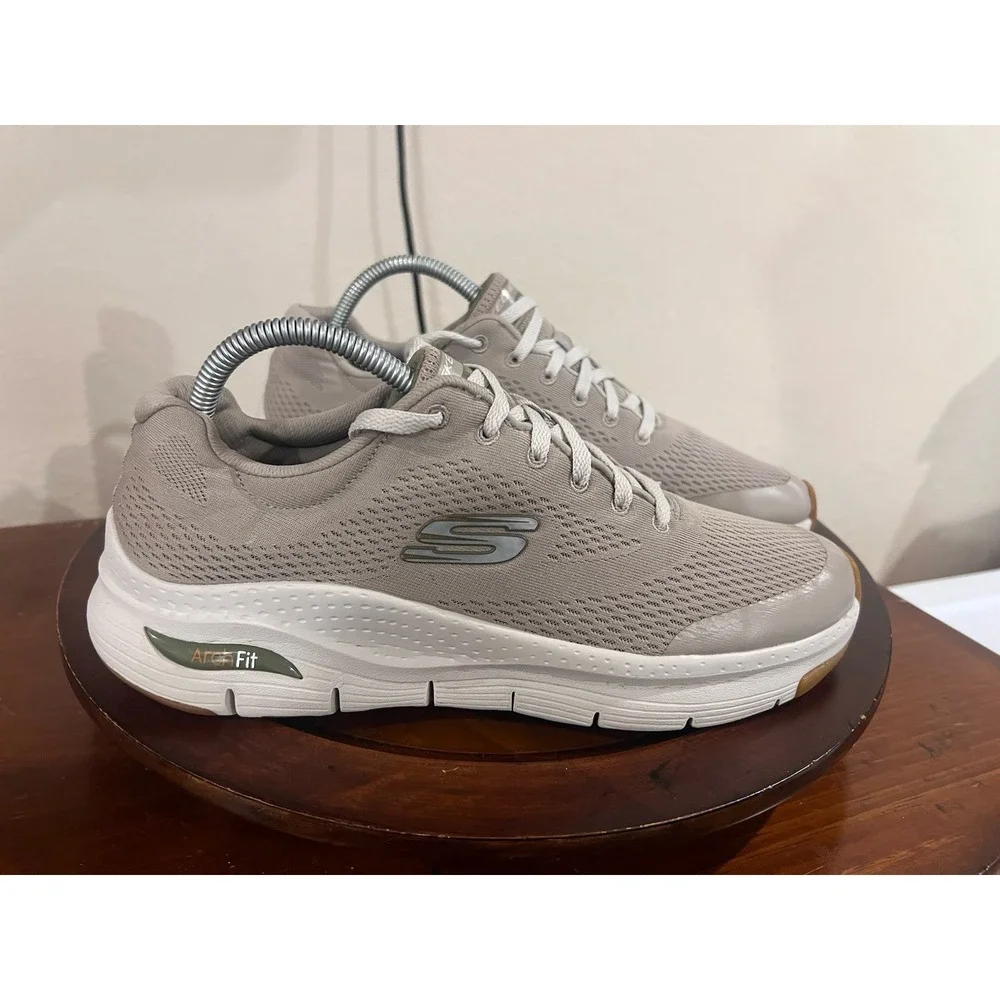 Skechers Sport Arch Fit Banlin Mens 10.5 Mesh Athletic Shoes Comfort Taupe